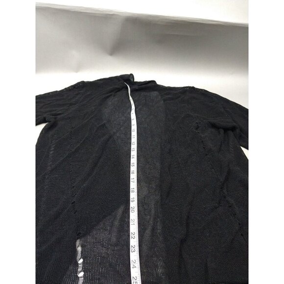 Eileen Fisher Sweater L Black Linen Blend Shrug Wrap Loose Knit Open Cardigan - Picture 8 of 8